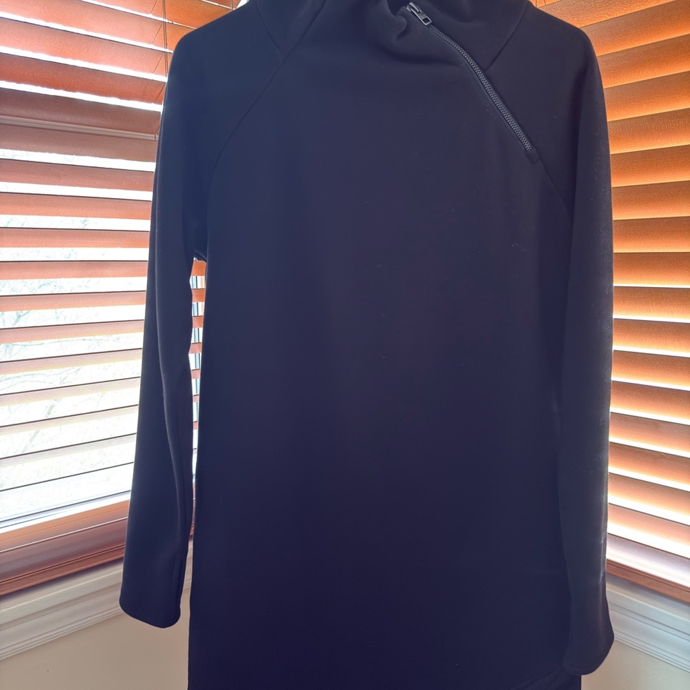 Athleta Black Long-Sleeve Dress with Asymmetrical Zip
